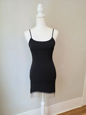 Little Black Dress with Crystal Fringe Hem